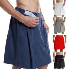 Men Bathrobe Bath Towel Adjustable Elastic Waist Homewear Nightgown Pocket New