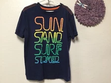 Boys T-shirt Size 5/6 Blue Green Orange Multi Sun Sand Surf Stoked Crazy 8  174