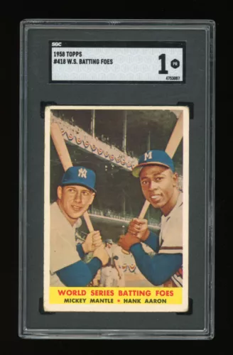 1958 Topps MICKEY MANTLE HANK AARON #418 WS Batting Foes SGC 1 POOR Centered HOF