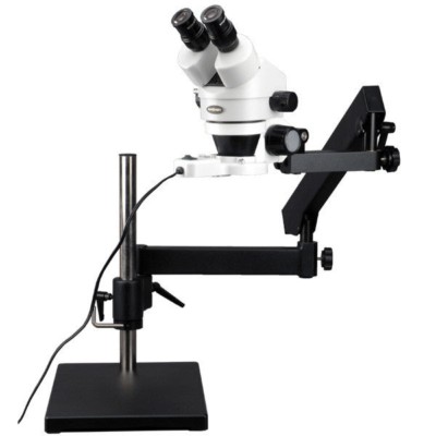 AmScope 3.5X-45X Articulating Stand Zoom Microscope with Base Plate + Ring Light