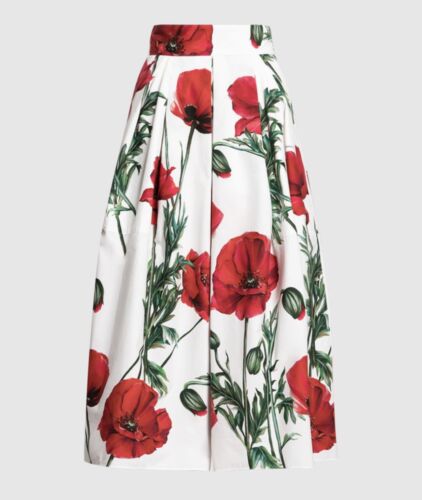Dolce & Gabbana Rock Rot Mohn Baumwolle A-Linie Maxi Lang Popeline 44IT UK12 L - Bild 2 von 5