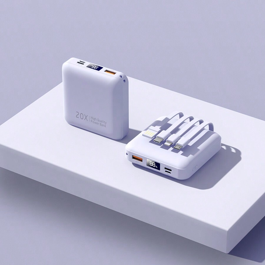 12000mAh Small Power Bank,Mini Portable Charger Built In 4 Cables,USB C Input/Ou