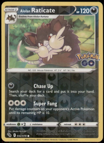 alolan raticate pokemon card value Pokemon - Sword & Shield - Pokemon Go - Alolan Raticate - 042/78 main image 0