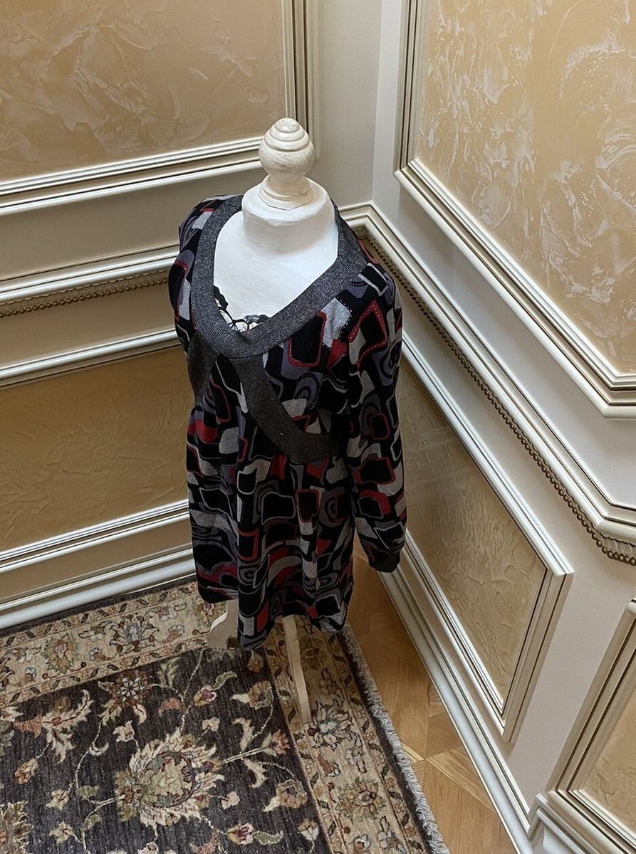 Aziza" V-Neck Mini Knit Dress Long Sleeve Multicolor Size Medium | eBay