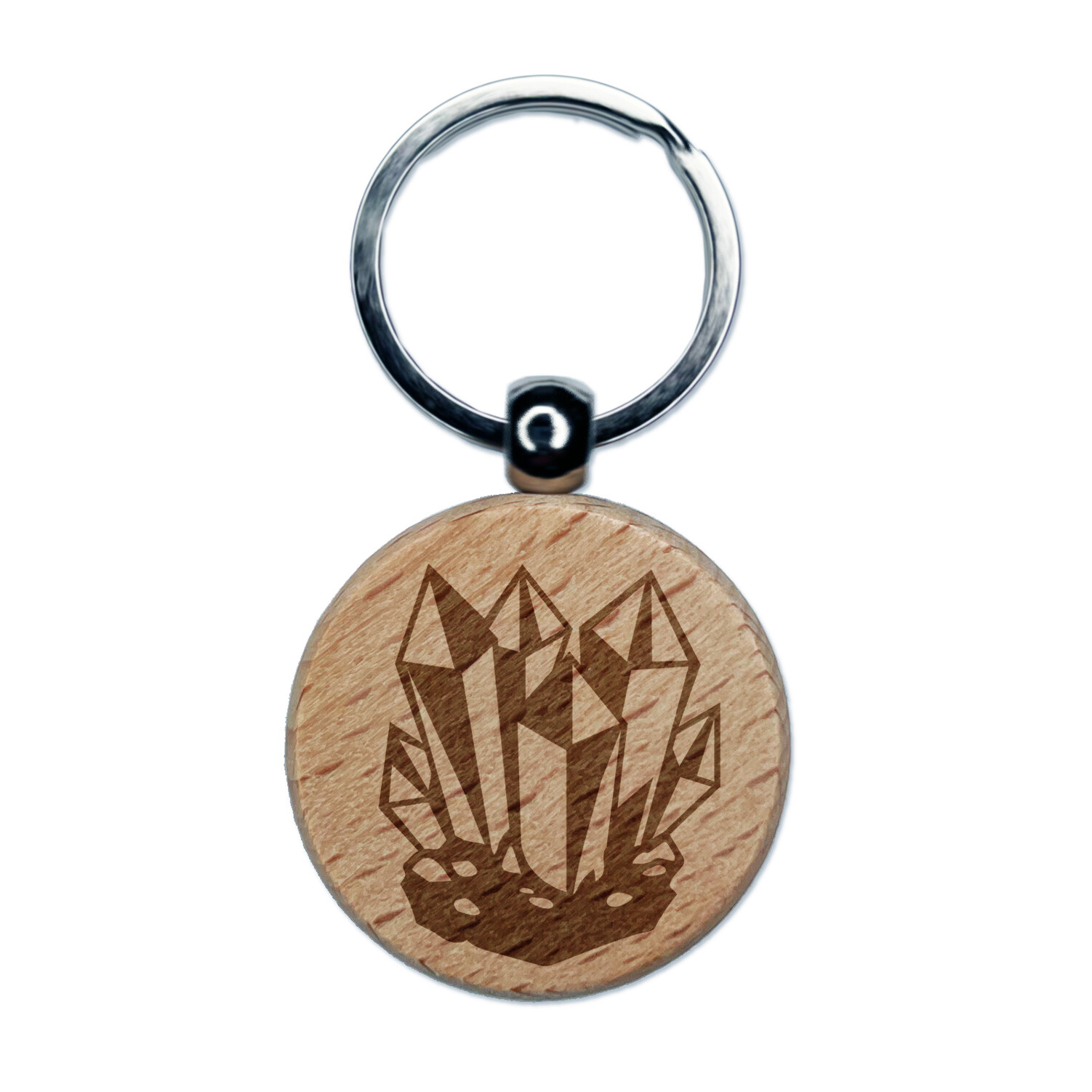 Crystal Geode Engraved Wood Round Keychain Tag Charm