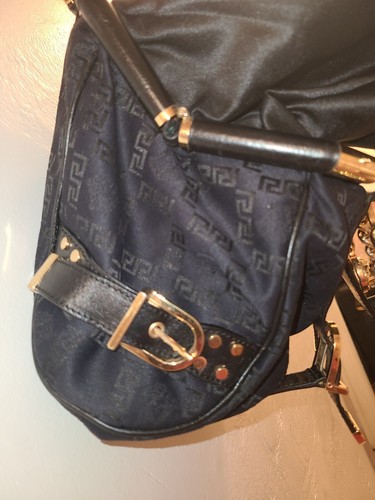 VERSACE BORSA AUTHENTIC Satchel Handbag Black Leather & Cloth Gold Hardware - Picture 18 of 23