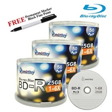 150 Smartbuy BD-R 6X 25GB Logo Blank Media Record Disc  Black Permanent Marker