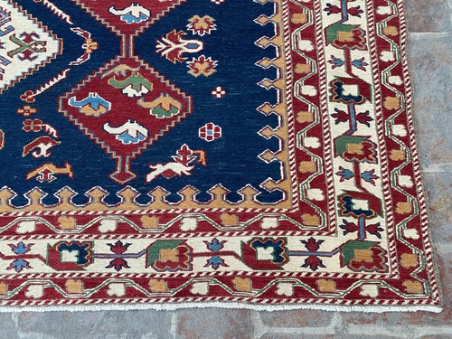 Tappeto Kilim Soumak antico orientale tessuto a mano blu scuro 5x7 accento turco tappeto - Foto 3 di 17