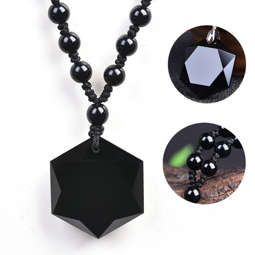 Hexagram Amulet Healing Protection Reiki Beads Pendant Necklace Black Obsidian - 第 1/4 張圖片