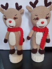 Crochet PAIR REINDEER Christmas Handmade Stuff Amigurumi Soft Toy Girls Boy New