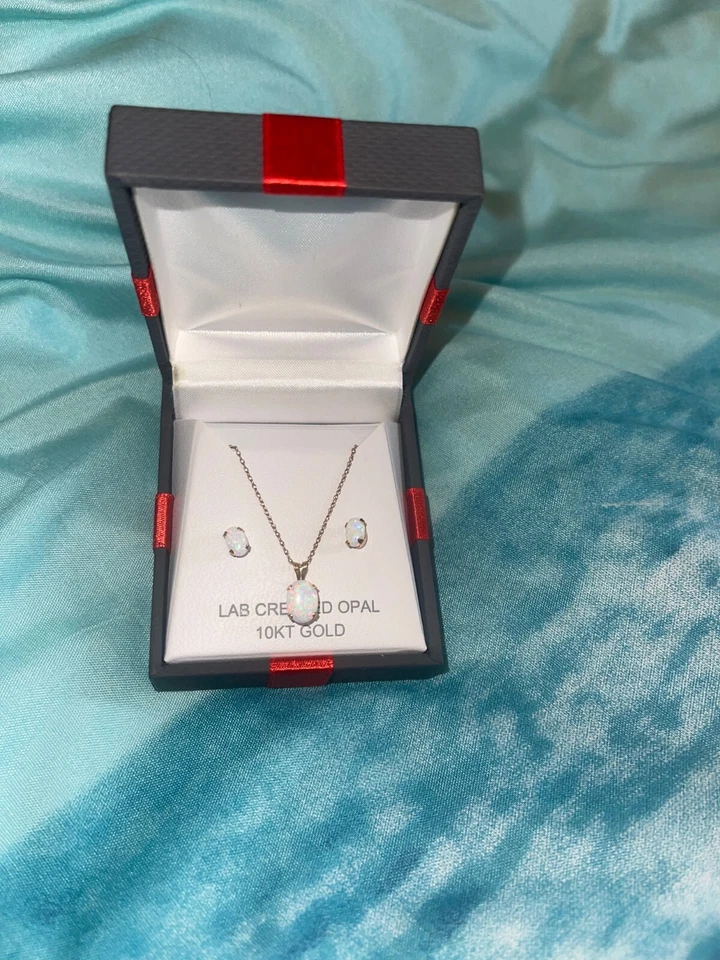 Colar e brincos de opala criados em laboratório _ NOVO na caixa - Imagem 4 de 4