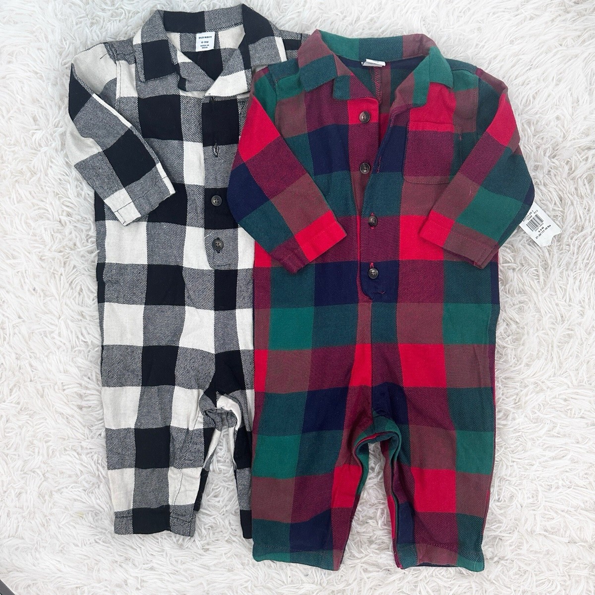 NWT Old Navy Baby Flannel One Pieces Rompers 6-9 Months Buffalo Check