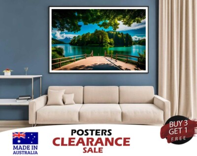 Lake Forest & Trees Reflection Cloudy Sky Scenery View 70x50cm Poster Prints