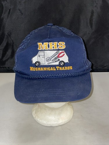 Vintage MHS Supply Hat Snapback Trucker Cap Mens Blue Elkhart Indiana 90s