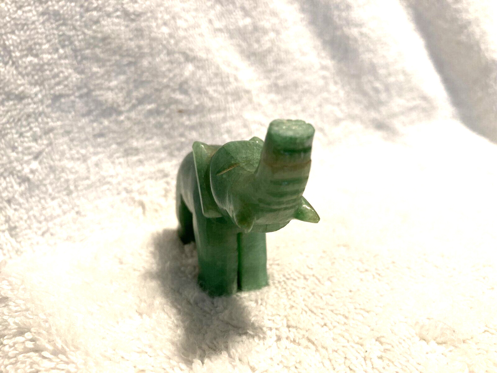 Green Aventurine Hand Carved Elephant Figurine 2 1/4" Tx 2 3/4" x 3/4" Good Luck