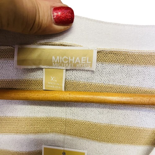 Michael Kors Striped Cardigan Gold Metallic And White XL NWT New - Picture 2 of 6