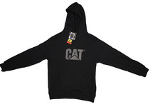 CAT Mens Hooded Sweatshirt Caterpillar Front Logo Black Hoodie Drawcord Medium