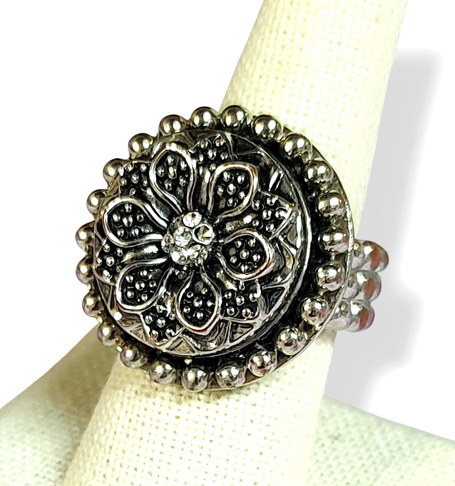 Adjustable Silver Tone Statement Ring Chunky Blin… - image 2