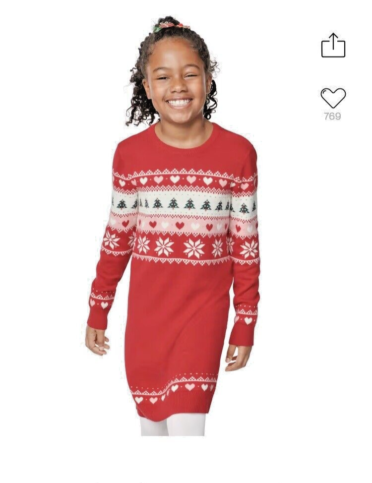 The Children's Place RED Christmas Fair Isle Sweater Dress Tunic SZ XL 14  NWT