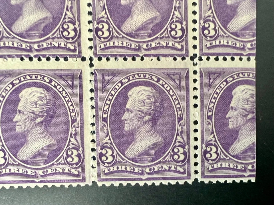 1894 US #253 – Top Corner BLOCK of (6) W/ Selvage, 3c Jackson – M, OG, H (4 MNH) - Image 3 of 4