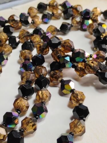 Signed WEST GERMANY Triple Strand Dark Faceted AB Acrylic Beads 18" Necklace! - Picture 4 of 11