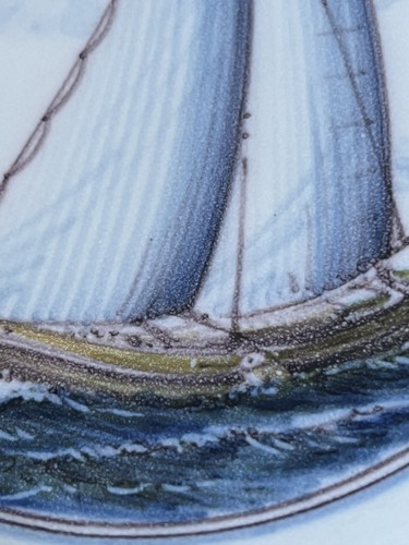 Makkum Dutch Wandteller 7,75" Segelboot Schiff blau Kunstkeramik signiert - Bild 7 von 11
