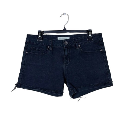Bullhead Jean Shorts Size 7 Black Denim Raw Hem Cuffed 5 Pocket Stretch Boho - Picture 2 of 6