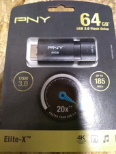NEW PNY Elite X 64GB USB 3.0 Flash Drive Black P-FD64EX-GE thumb drive