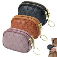 Genuine Leather Zipper Coin Purse Key Wallet Mini Keyring Change Pouch for Women
