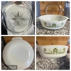 Vintage Pyrex Green Daisy Pyrex Glasbake Dish W/ RARE Starburst Lid