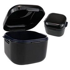 Denture Soak Container, Portable Denture Bath Box Cup, No-Leak Denture Black