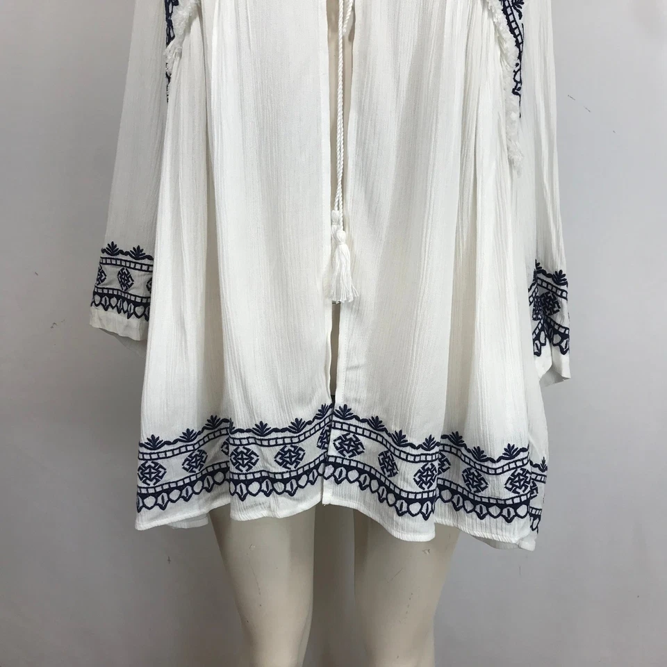 Torrid 白色海军刺绣流苏领带和服夹克开衫加大 4 码 — 第 3/4 张图片