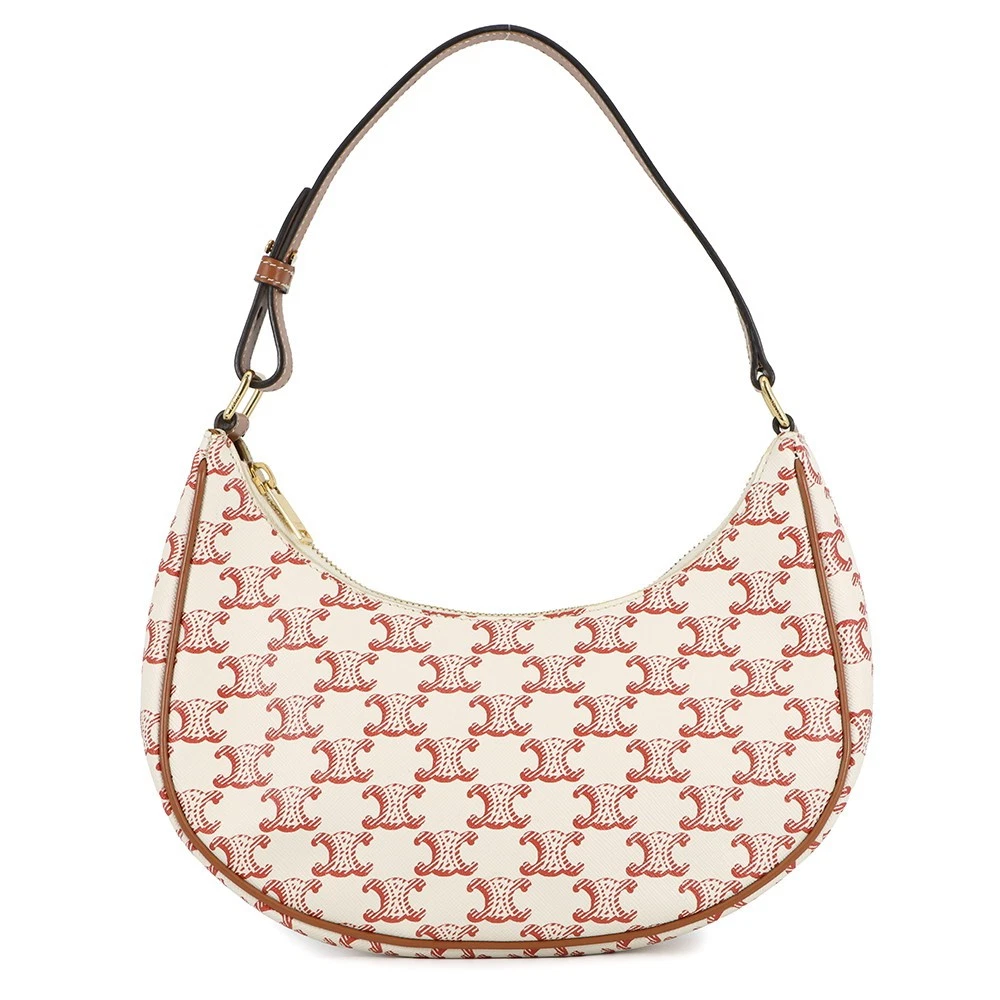 Celine — CELINE Ava Triomphe One Shoulder Bag PVC/Leather Ivory/Red 193952