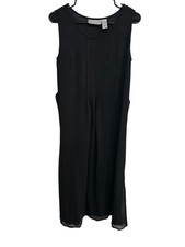 Jane Ashley Black Small Embroidered Floral Back Tie Waist Sleeveless Midi Dress