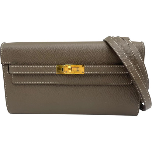 HERMES Kelly To Go Z Stamp Etoupe GHW Epsom Shoulder Bag #033