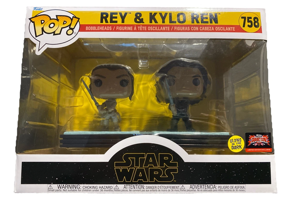 Funko Pop Star Wars 758 Rey & Kylo Ren Glow In The Dark - Esclusiva, Action Figure Luminescente 4,5 Pollici