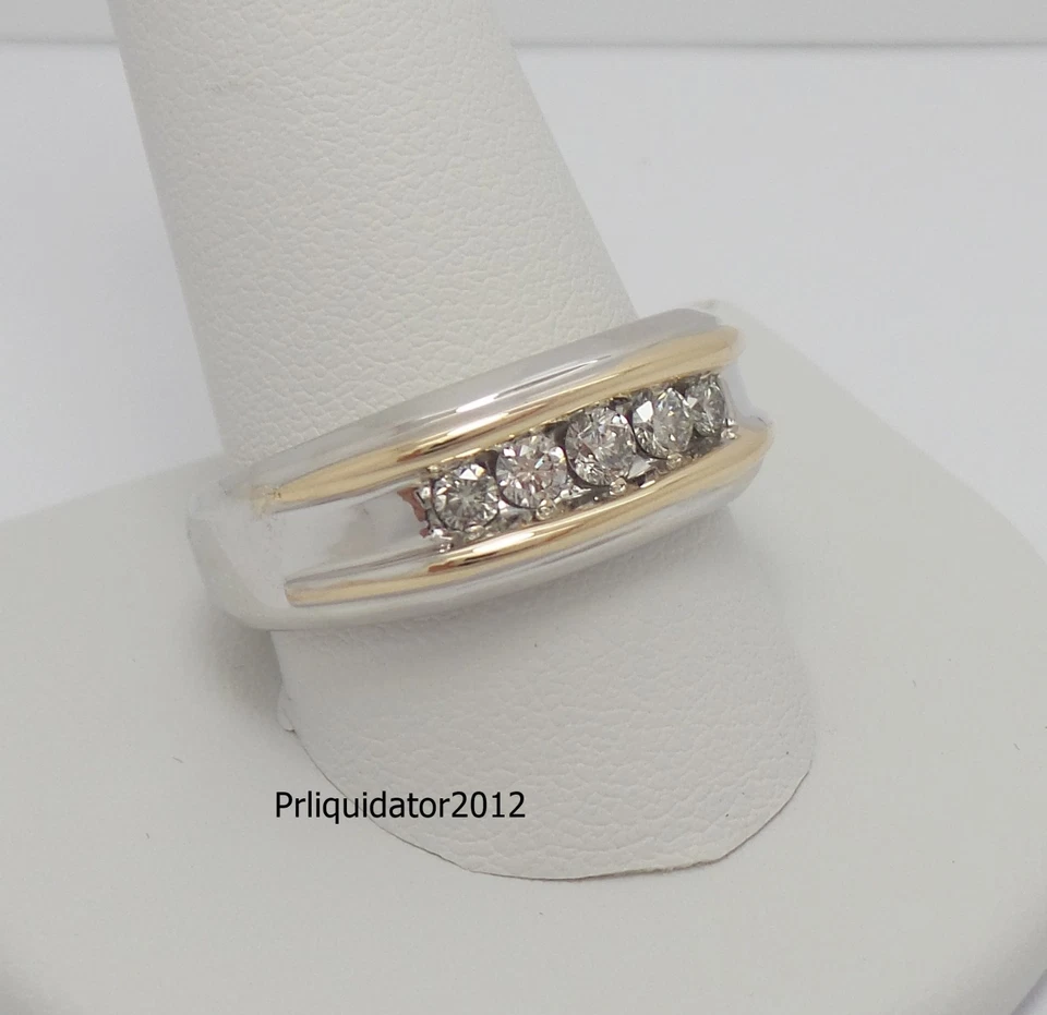 1/2CT MENS NATURAL DIAMOND WEDDING BAND RING 14K WHITE & YELLOW GOLD - 10 Grams - Image 3 of 4