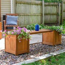 Meranti Wood Outdoor Bench with Planter Boxes by Sunnydaze