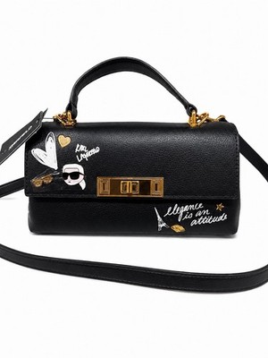 Karl Lagerfeld Women's Top Handle Bag Gold Hardware Paris Applique Accents