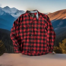 Woolrich Shirt Mens Large Red Black Button Up Wool Buffalo Plaid