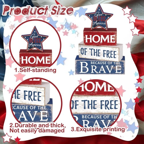4 Pcs Farmhouse 4th of July Patriotic Table Sign Independence Day Table Wood Dec - Picture 3 of 7