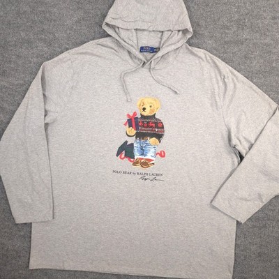 Polo Ralph Lauren Hoodie Shirt Mens 3XB Gray Heather Holiday Polo Bear Preppy