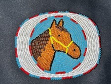 Vtg Native American Multicolor Seed Bead Belt Buckle HORSE 4  x 3  