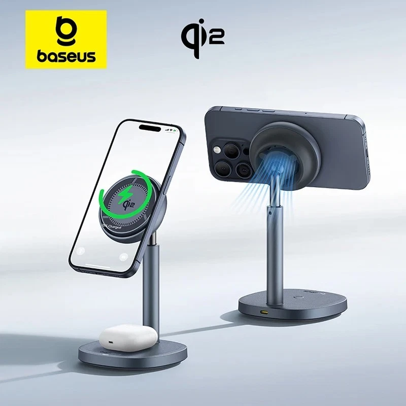 Baseus 2-in-1 20W Wireless Charger Qi2 15W Magnetic Charging Stand For iPhone - Image 4 of 4