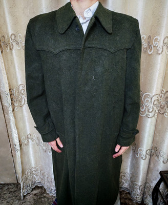 1970s Vintage wool blend classic olive green long over coat 46R