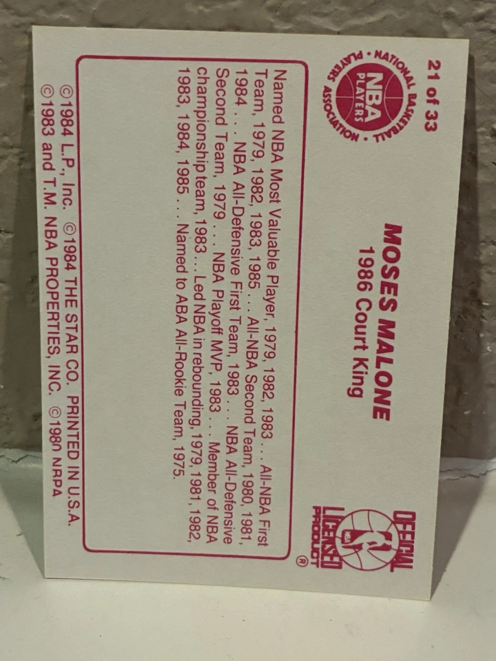 1986 Star Court Kings #21 Moses Malone NRMT - Image 2 of 2