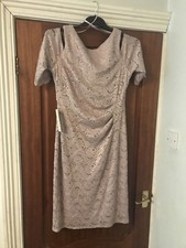 Ladies Evening Cocktail Dress Lace gold ,Eliza j , Length Below Knee. lined.