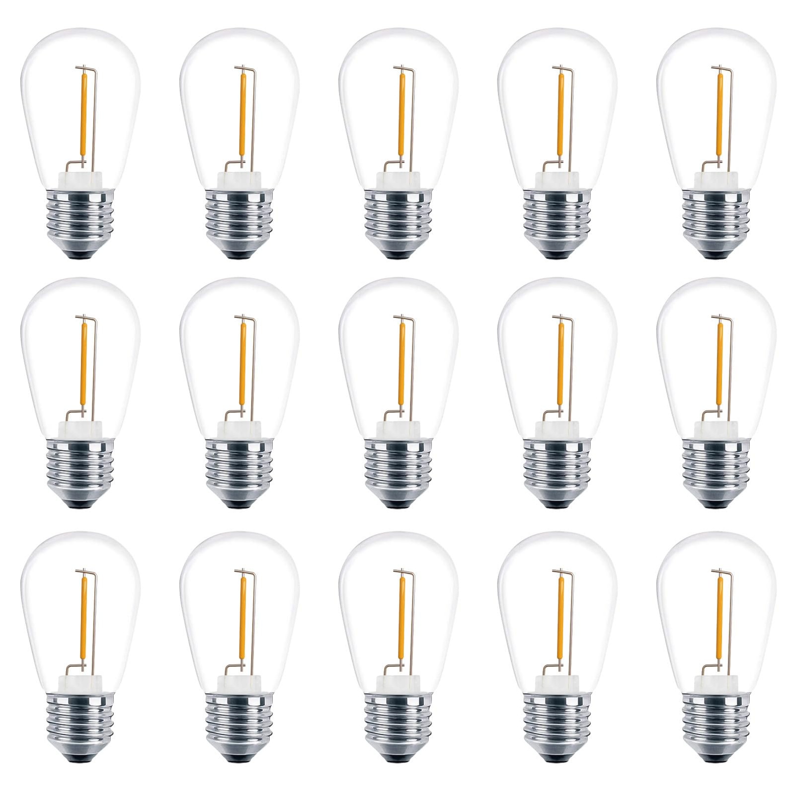 Meconard 15 Pack S14 LED Outdoor String 15 Count (Pack of 1), Warm White