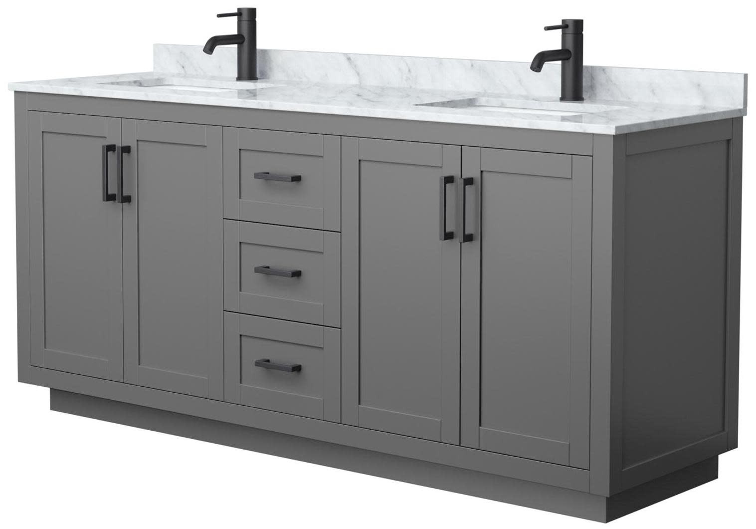Wyndham Collection Miranda 72 Inch Bathroom Vanity in Dark Gray and White Carrara Marble