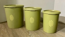 Vintage Tupperware Set of 3 w/Lids 807-8 809-5 811-4 Avocado Green w/Starbursts